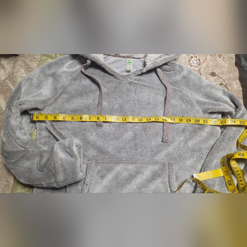 Green Tea Cozy Faux-Fur Lined Hoodie Women’s Large Winter Gray Pullover - Picture 6 of 8